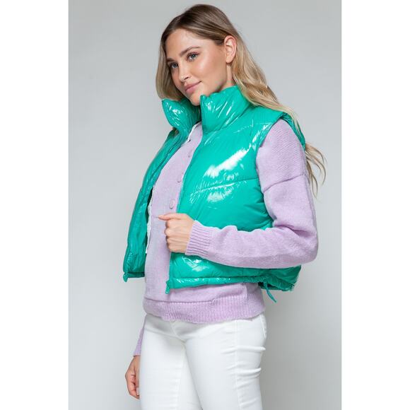SNOBBISH Green Shiny Quilted Puffer Vest Full Zip Turtleneck Misses NEW Medium - Picture 5 of 11